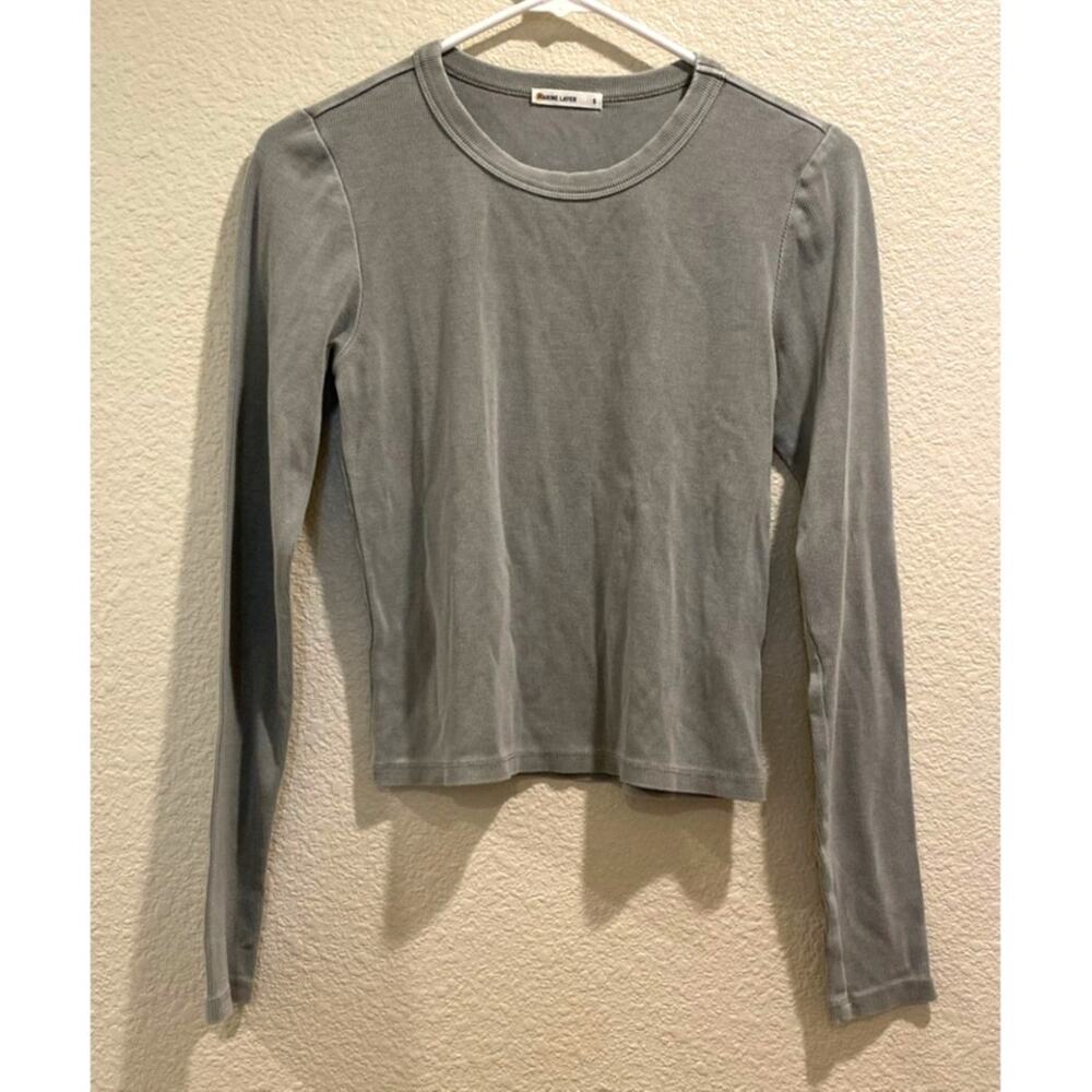 Marine Layer Women's Gray Green Ribbed Long Sleeve Shirt Size S